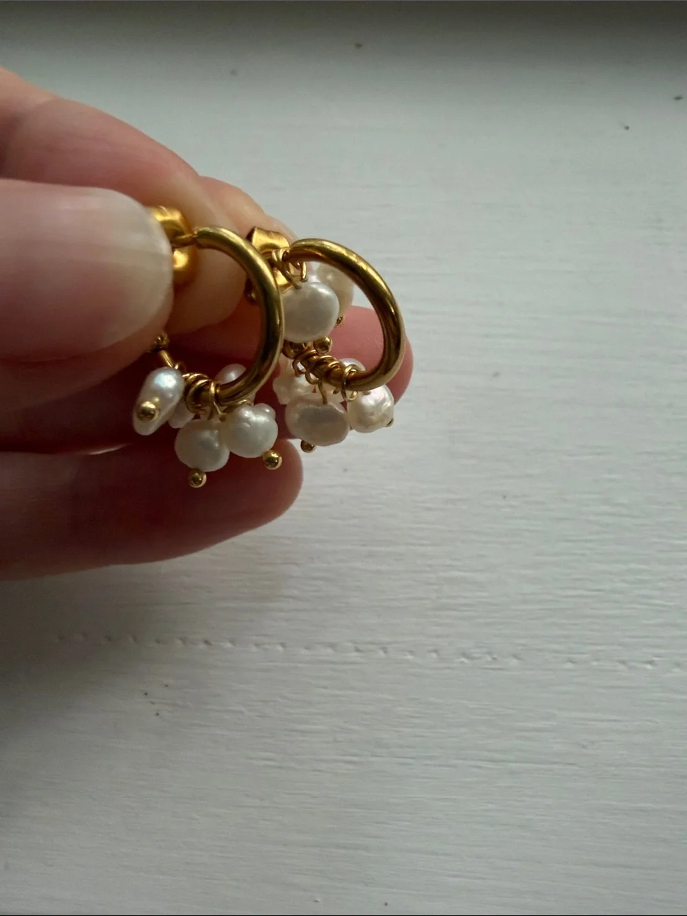 Gold Hoop floating Pearl Charm Earrings - Women Jewelry